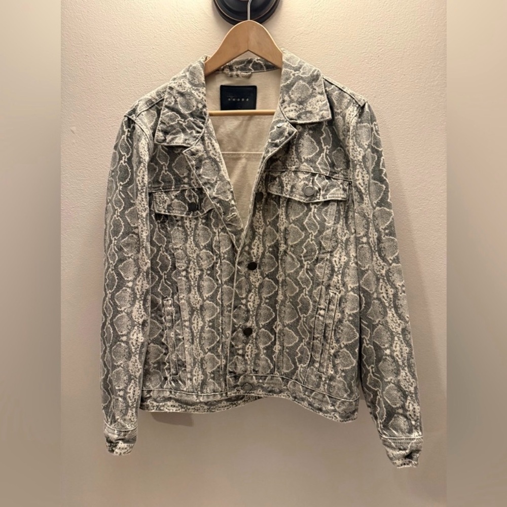 BLANKNYC Snake-Print Jean Jacket in Gray and White